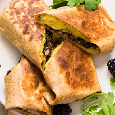 Griddled breakfast wrap with golden-brown exterior