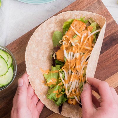 Thai tofu wrap with golden-brown marinated tofu pieces